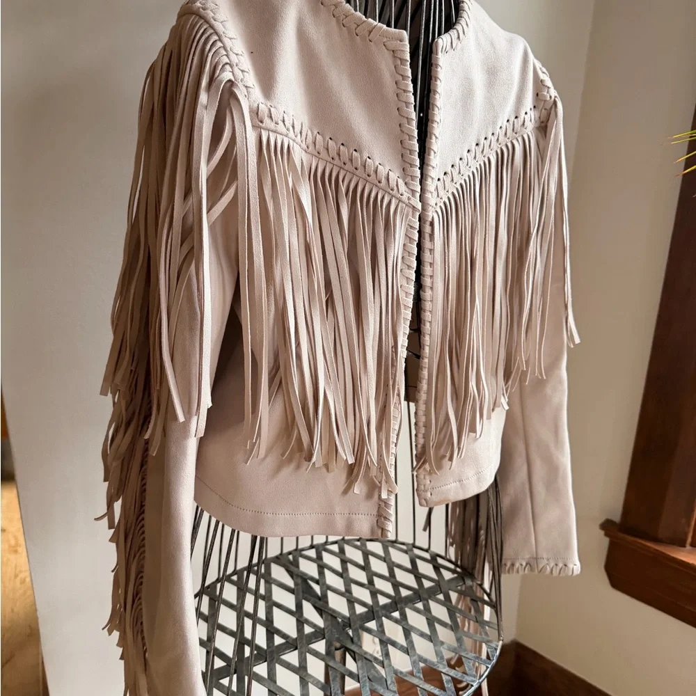 Zara Beige Fringe Women's Jacket - Picture 1 of 3
